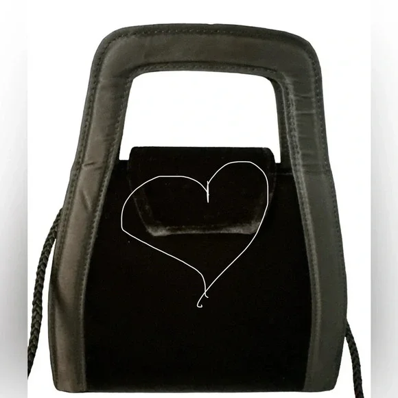 Black Suede & Satin Mini Handbag/Crossbody Bag Vintage - Picture 7 of 7